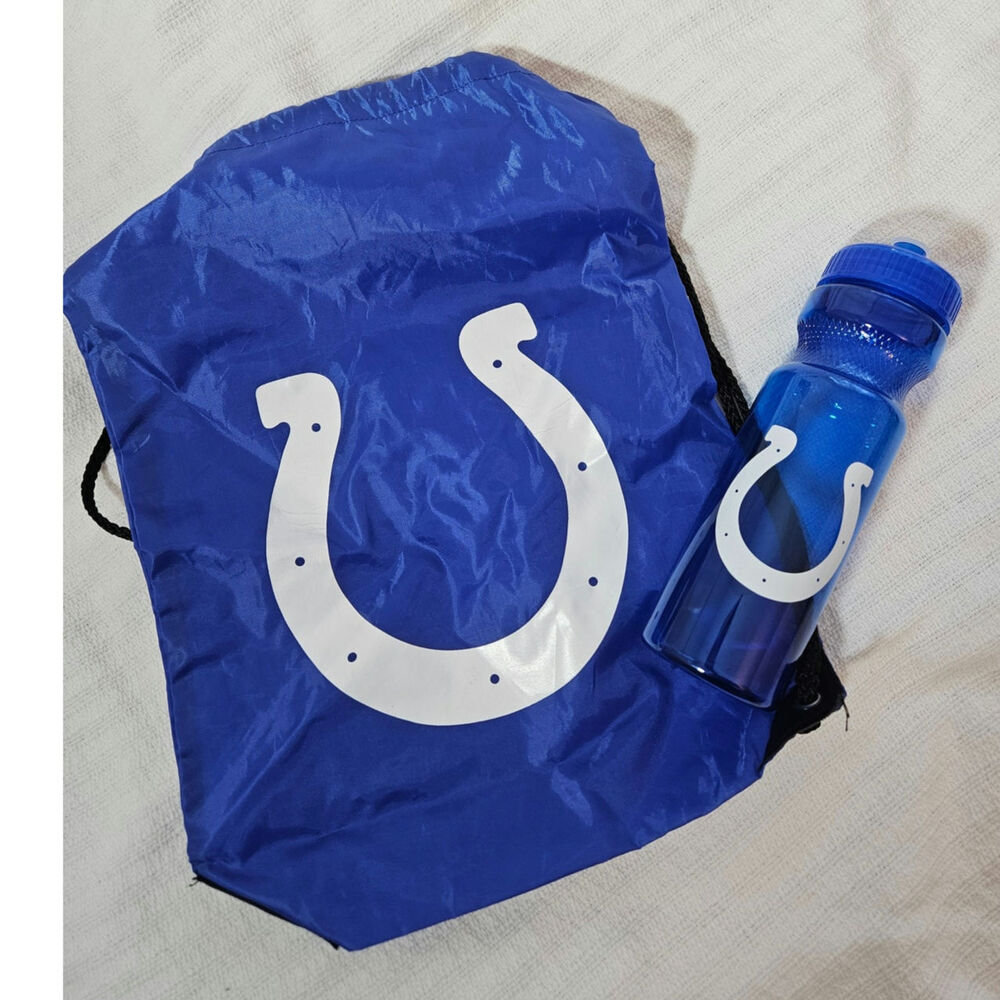 NFL Indianapolis Colts Team Logo Blue Drawstring Bag and 28oz Water Bottle